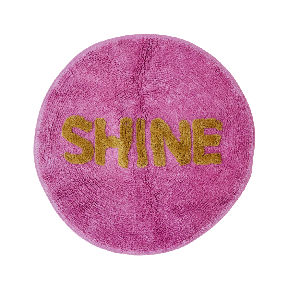 Round Floor Mat in Dusty Pink with the word SHINE By Rice DK Vibrant Home